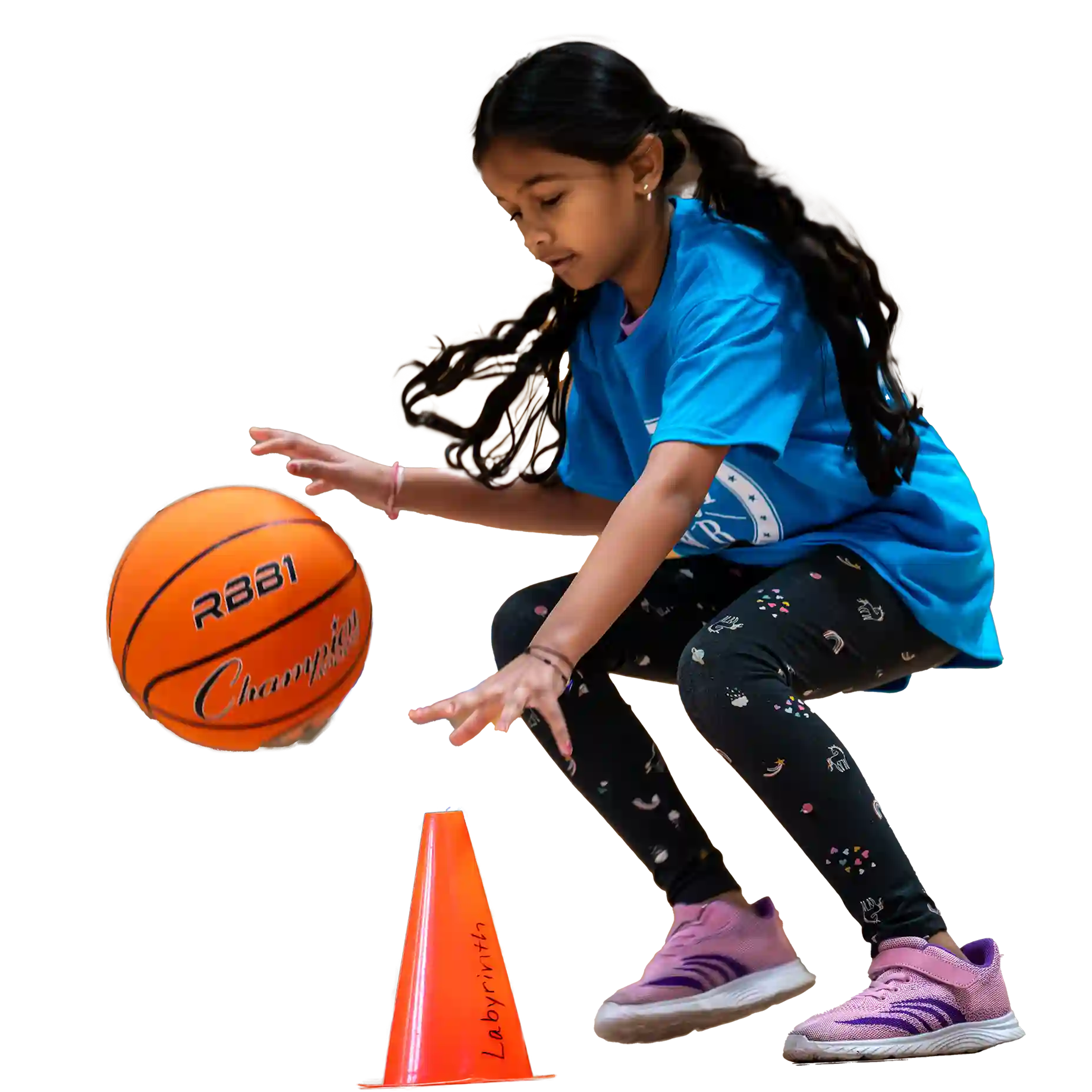 A student playing basketball